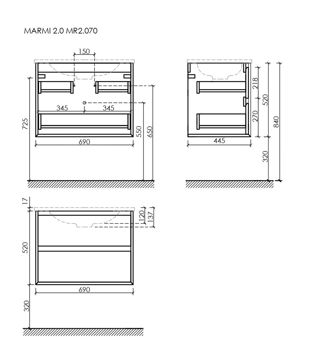 Тумба с раковиной Sancos Marmi 2.0 70 см MR2.070EG дуб галифакс натуральный