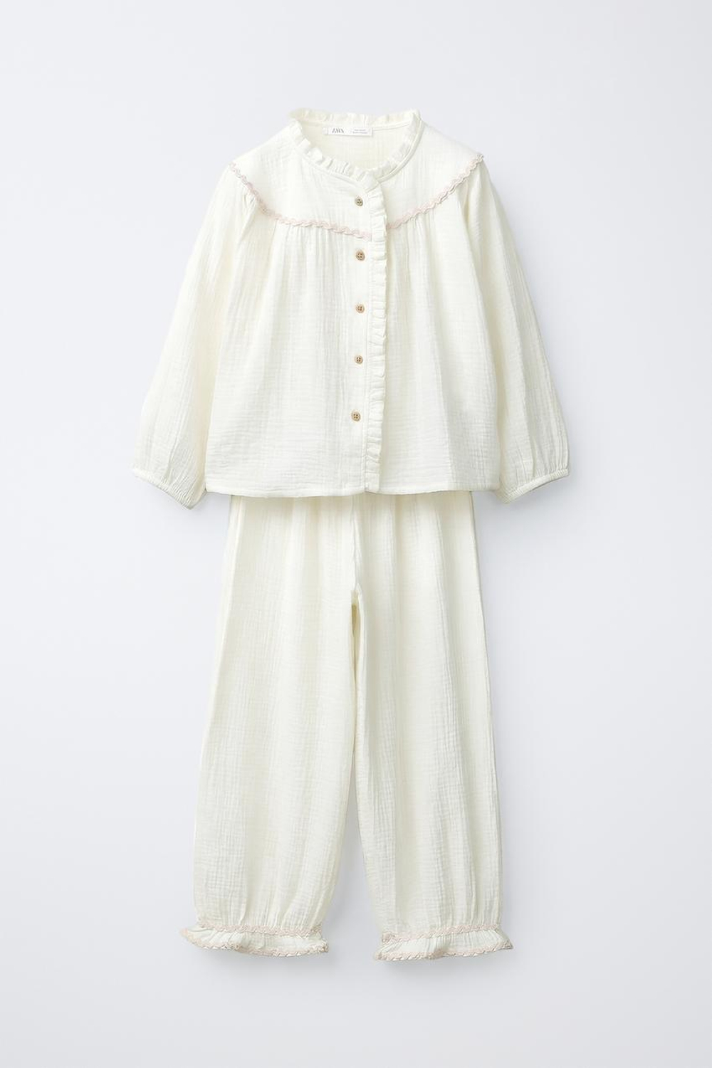 ZARA ПИЖАМА С КОНТРАСТНОЙ ВОЛНИСТОЙ ТЕКСТУРОЙ, ЭКРЮ