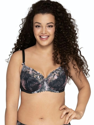 Бюстгальтер plus size на тонком поролоне с трехцветной вышивкой (Размер: 75L) (Цвет: черный)