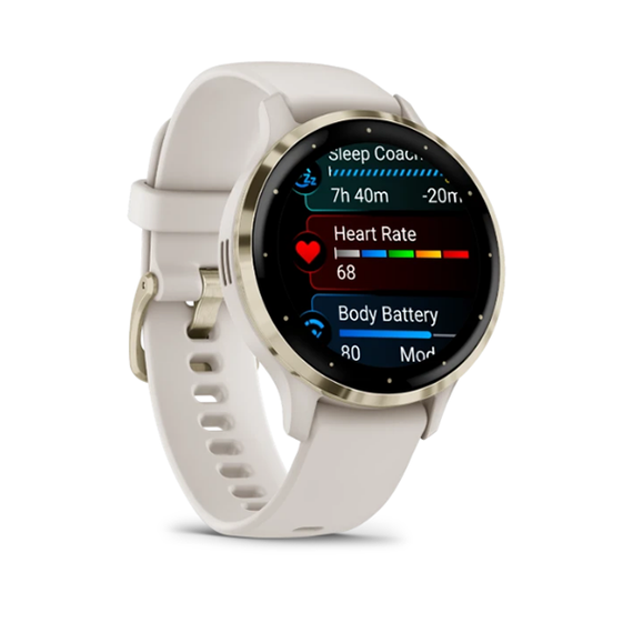 Умные часы Garmin Venu 3S 41 мм Безель из нержавеющей стали из мягкого золота, корпус из слоновой кости и силиконовый ремешок (010-02785-04)
