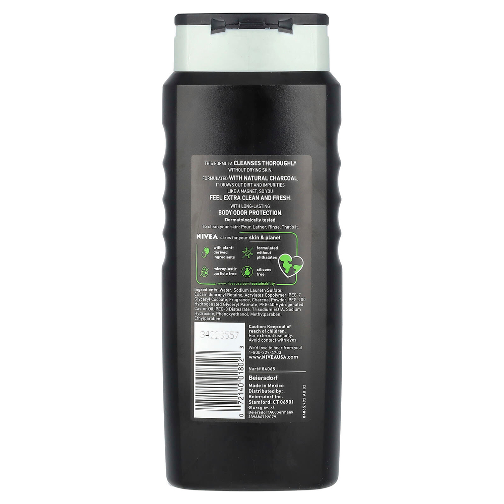 Nivea, Для мужчин, активное очищающее средство для душа, глубокое очищение, с натуральным углем, 500 мл (16,9 жидк. унц.)