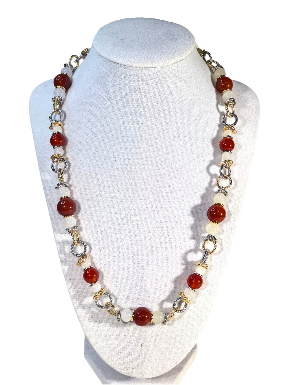 Комплект колье и серьги сердолик и оникс