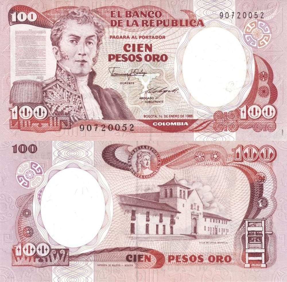 Колумбия 100 песо 1983-1991 Вилла де Лейва UNC