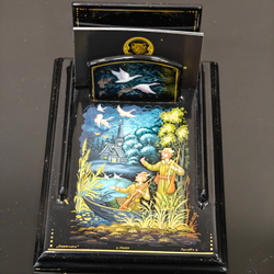 Подставка для блока для записей ручной росписью Палех "Охотники"