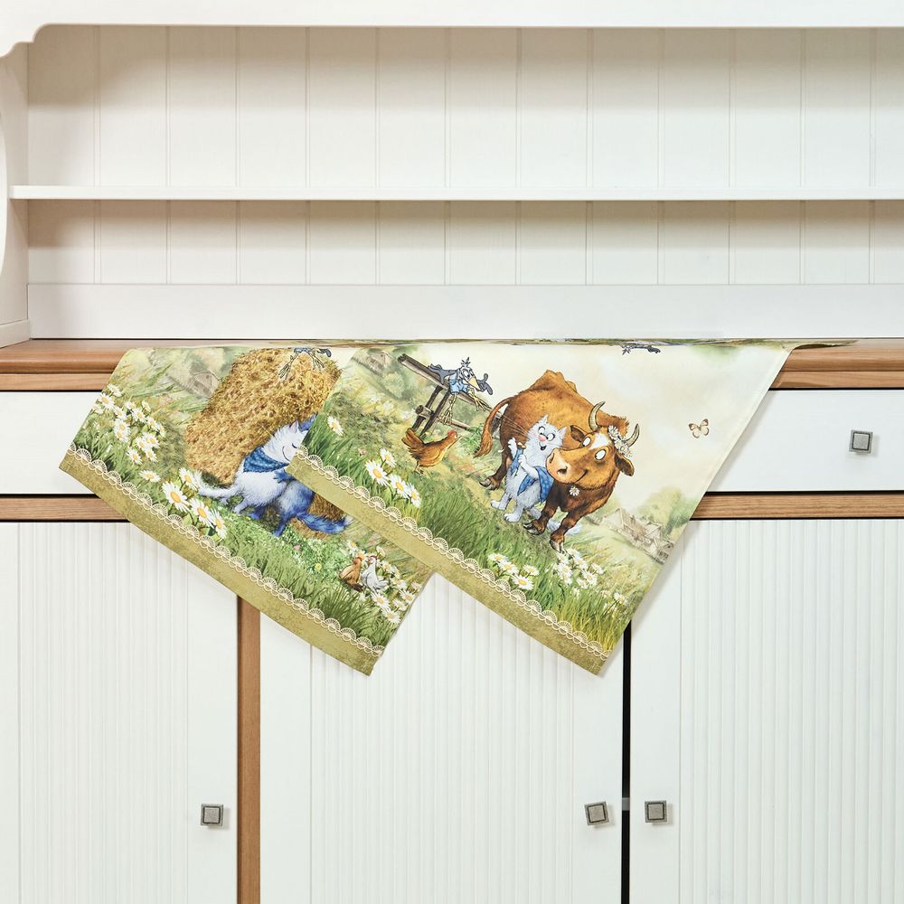 НАБОР ПОЛОТЕНЕЦ 2 ШТ "СИНИЕ КОТЫ. ПРО ЛЮБОВЬ ",40Х60 СМ, 100% ХЛОПОК,ТВИЛ, БЕЖ