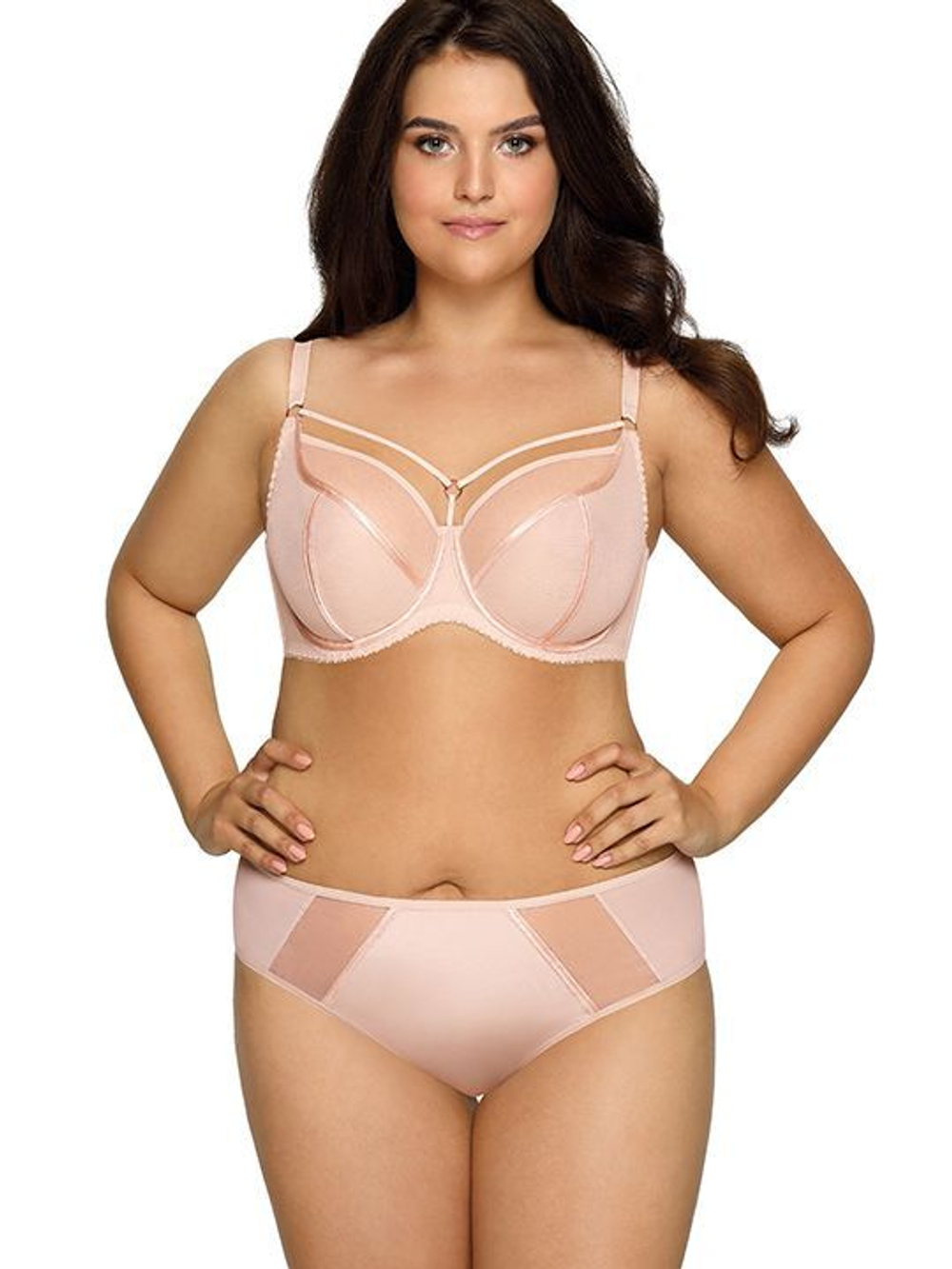 Бюстгальтер на косточках plus size с декоративными бретелями (Размер: 100F) (Цвет: черный)