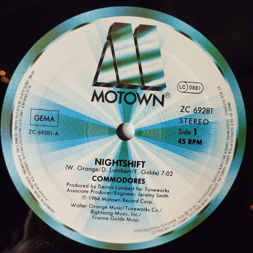 Винтажная виниловая пластинка LP Commodores Nightshift (Germany 1985) 45 RPM Maxi Single