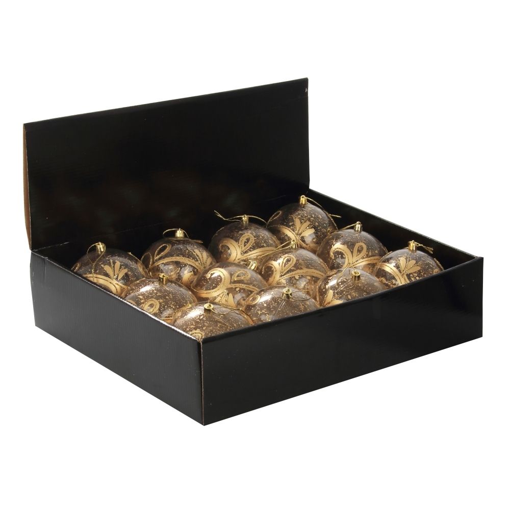 GAEM Набор из 12шт Украшение новогоднее Шар "Золотое напыление", D10 см, L44 W33 H11 см