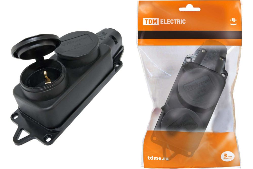 Розетка двухместная с заглушками каучук 2Р+РЕ 16А 250В IP44 TDM
