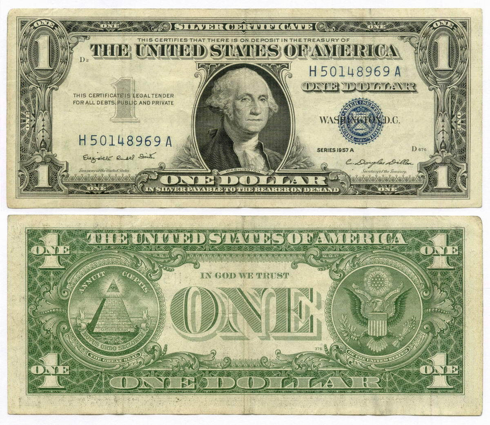 Банкнота США 1 доллар (серебряный сертификат) 1957A H 50148969 A. VF