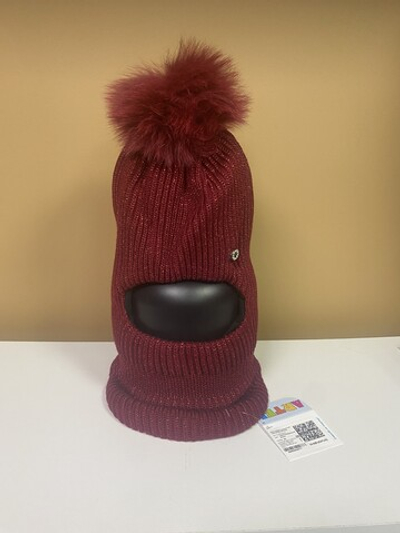 Шлем зимний на девочку темно-красный/красный блеск, размер 52