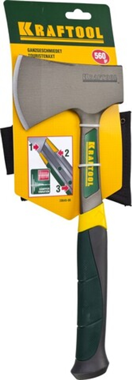 Топор туристический KRAFTOOL цельнокованый с трехкомпонентной рукояткой, в чехле, 0,6 кг