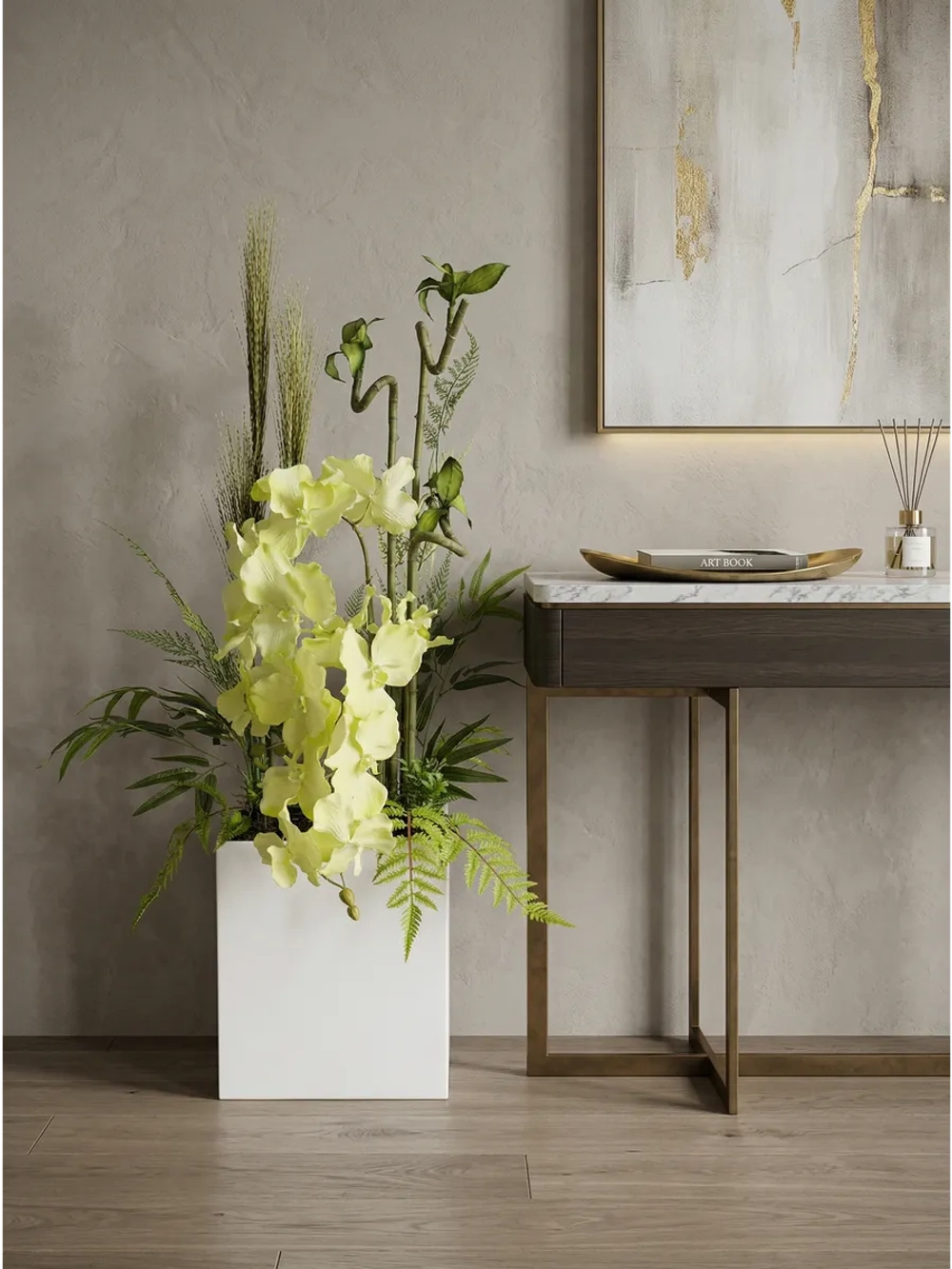 Напольная композиция из искусственных растений и цветов