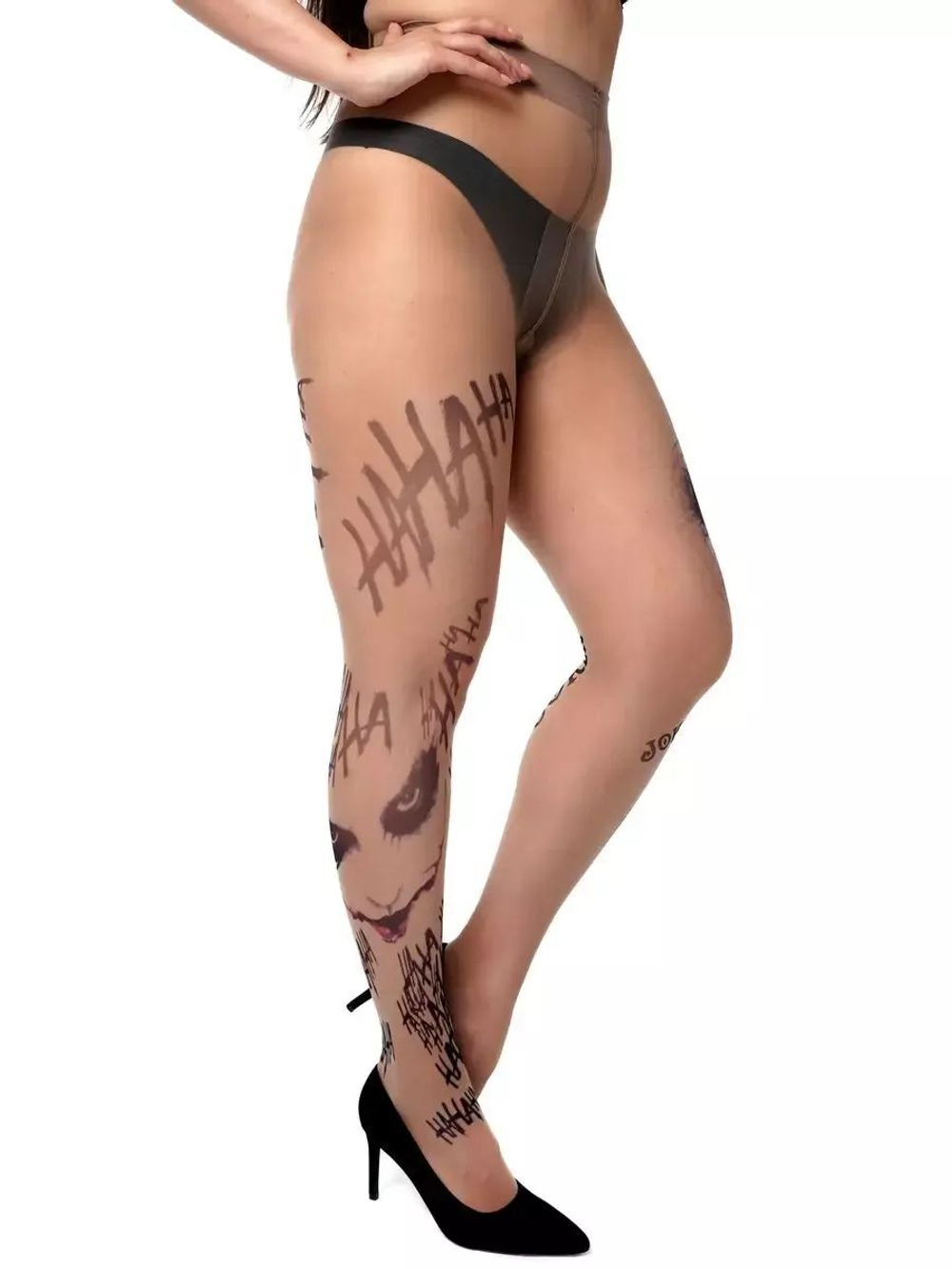 Колготки +size с принтом в виде Джокера (Размер: XL-XXL-XXXL) (Цвет: бежевый)