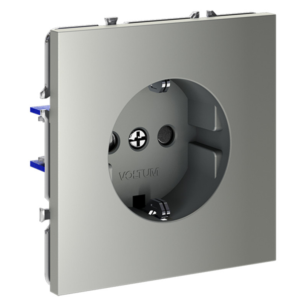 Розетка встраиваемая VOLTUM S70 с заземлением и защитными шторками, 16А, (сталь)