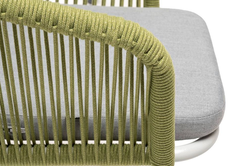 "Марсель" стул плетеный из роупа, каркас алюминий светло-серый (RAL7035) муар, роуп салатовый меланж круглый, ткань светло-серая