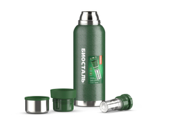 Термос Biostal Охота (1,2 литра), 2 чашки, с ситечком, зеленый