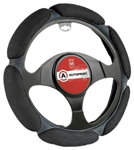 Оплетка руля Autoprofi SP-5026 BK (M) черная алькантара 6 подушечек