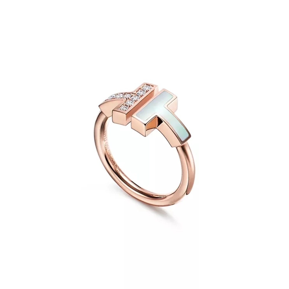 Кольцо из розового золота 18k с перламутром и бриллиантами, Tiffany 💠 T wire- В наличии