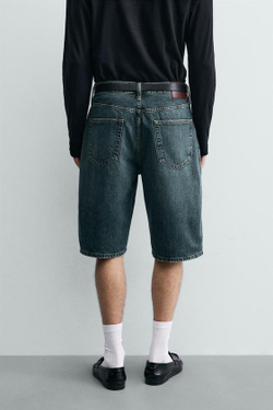 ZARA ДЖИНСОВЫЕ ШОРТЫ LOOSE FIT, ЗЕЛЕНОВАТО-СИНИЙ
