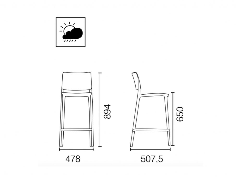 Стул пластиковый полубарный Papatya Joy-S Bar 65, красный