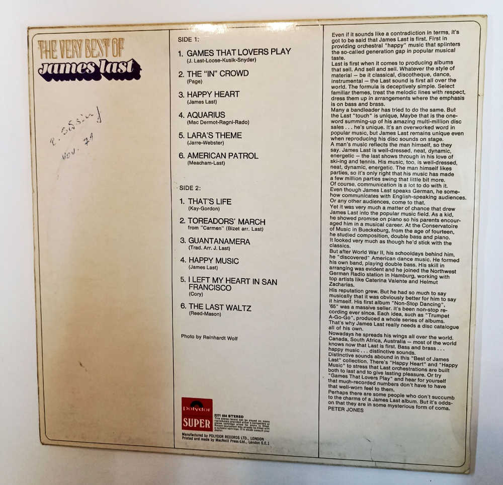 Винтажная виниловая пластинка LP James Last The Very Best Of James Last (UK 1970)