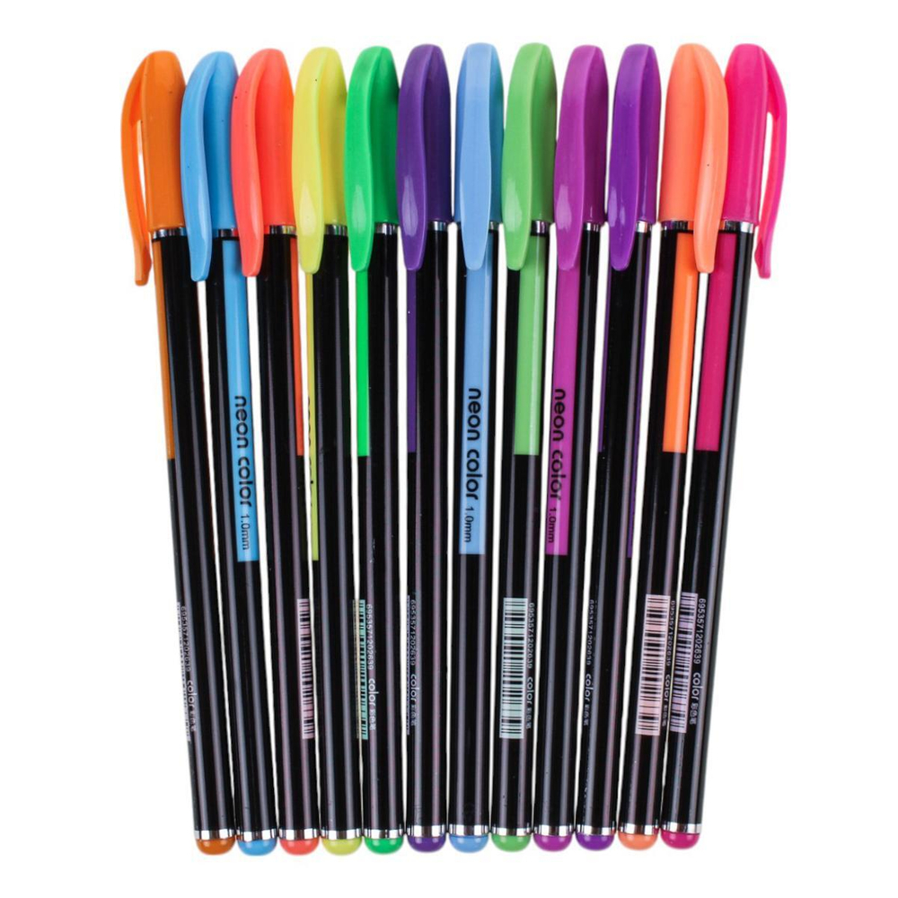 Набор гелевых ручек с неоновыми чернилами 1мм 12 штук в ПВХ упаковке