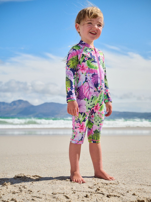 Купальник слитный на молнии для девочки Next AB7-037, Розовый, Зеленый