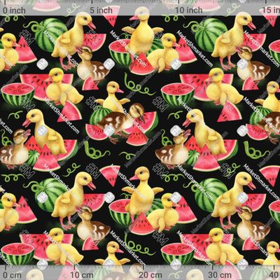 Утята и арбузы крупные на чёрном by Helen Gloss 556 DPI