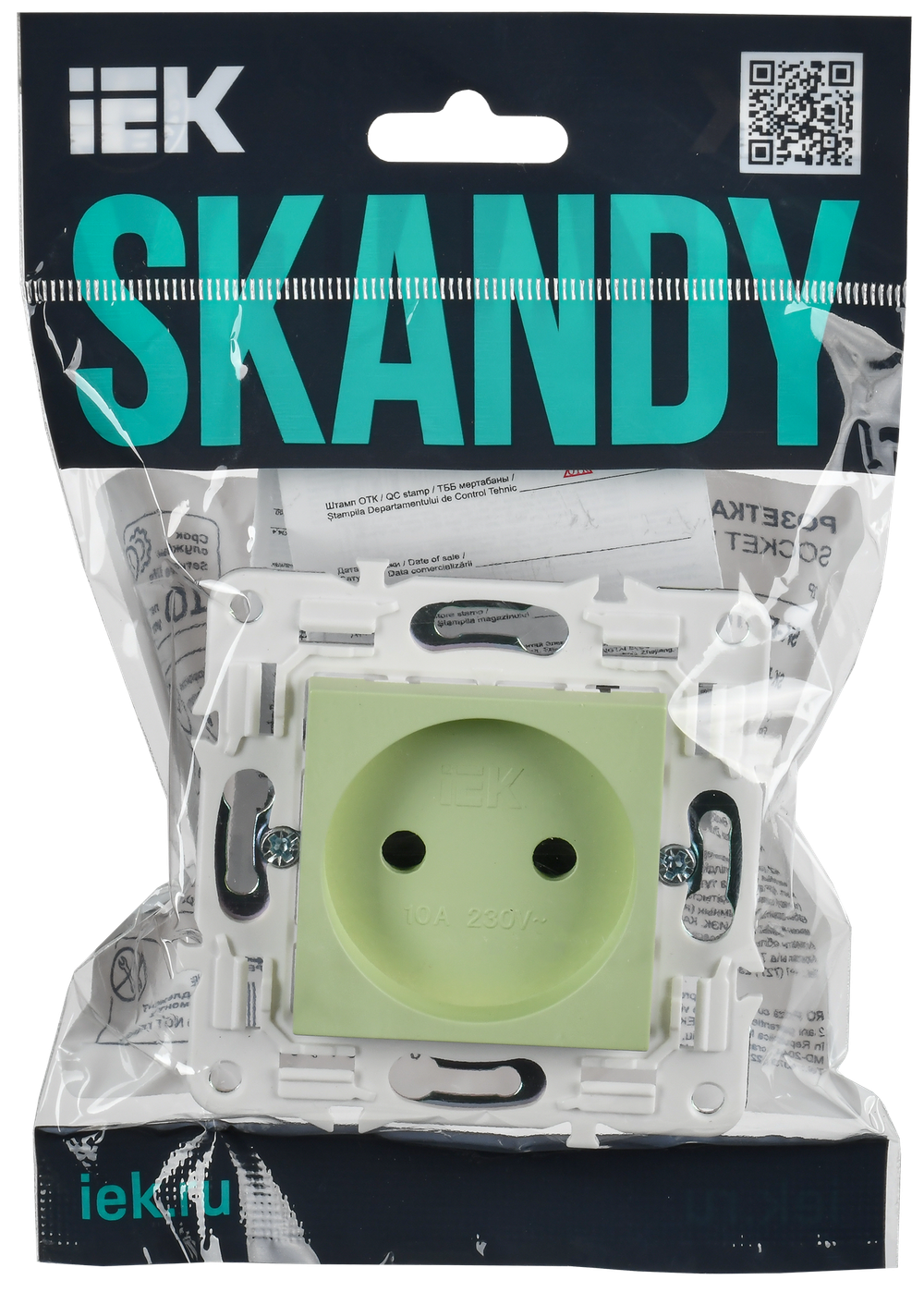 SKANDY Розетка без заземления с защитными шторками 10А SK-R01G мятный IEK
