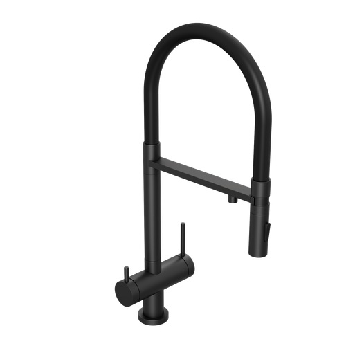 Смеситель для кухни Abelsberg Venta IXF73979MB c гибким изливом и возможностью подключения фильтра для воды, цвет вулканический черный