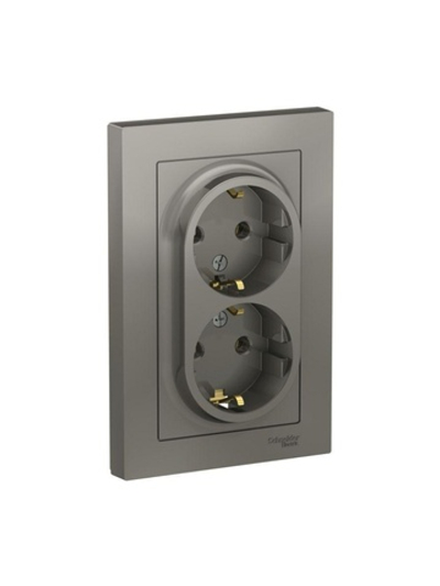 Розетка 2-м СП AtlasDesign 16А IP20 с заземл. в сборе сталь SE ATN000924