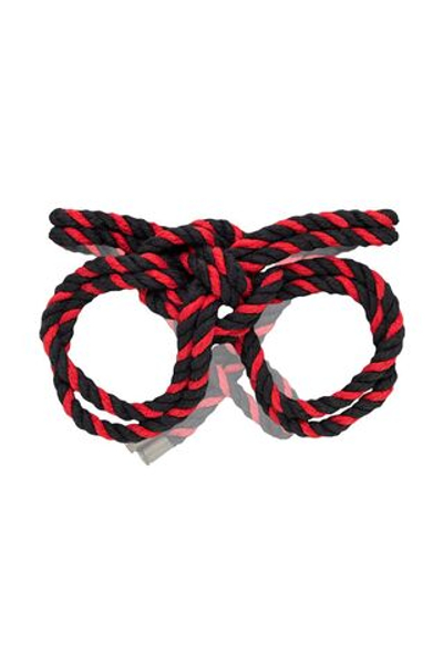 Черно-красные наручники-оковы «Узел-Альфа» из хлопковой веревки (Цвет: черный)