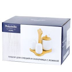 Набор на бамбуковой подставке: сахарница с ложкой, 2пр для специй " " 15х13х17см