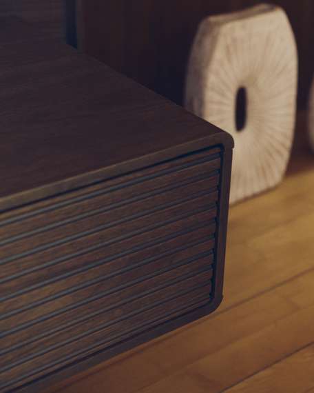 Кровать Norlen с 2 прикроватными тумбочками из орехового шпона с темной отделкой LED 160 x 200 см