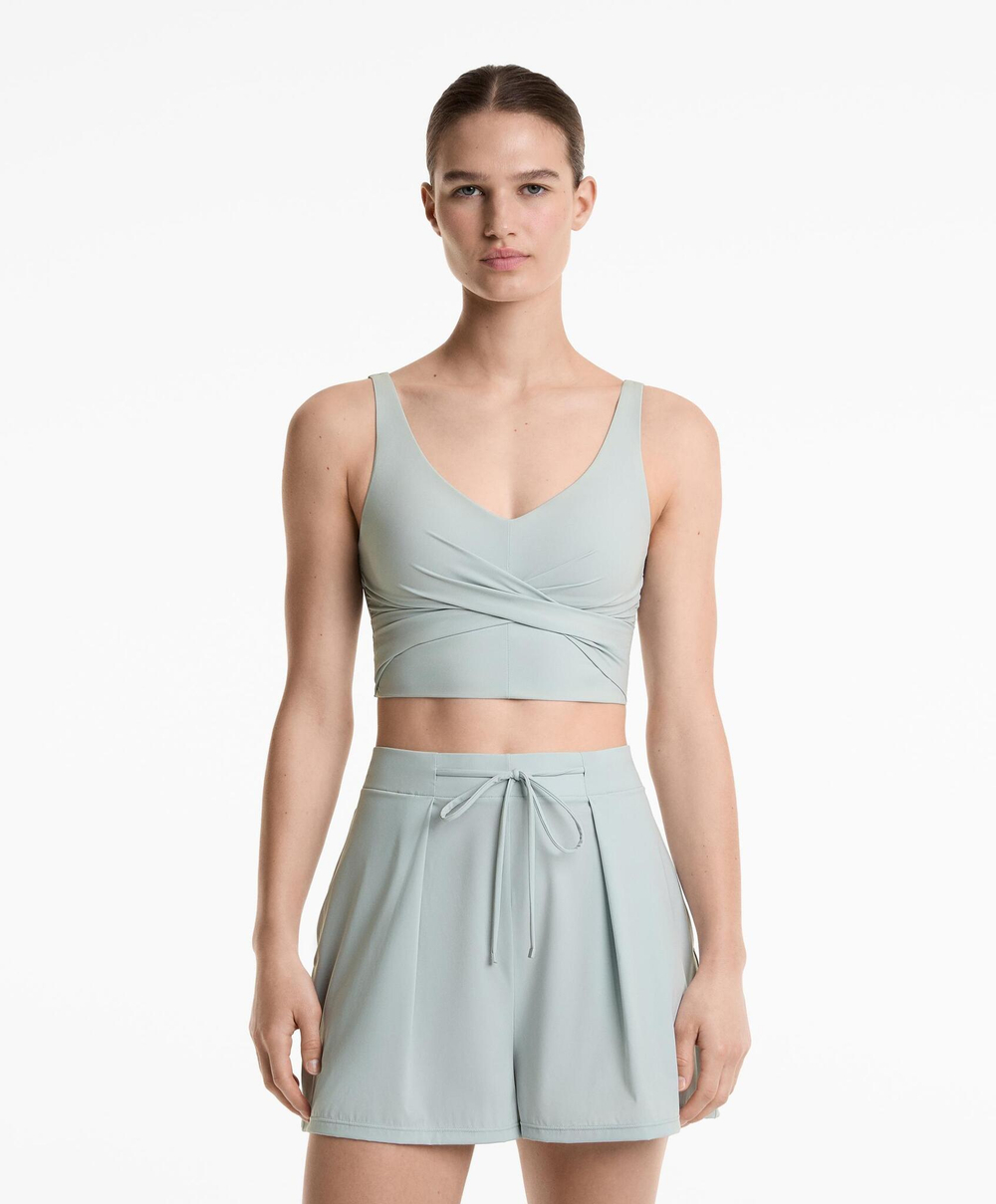 Oysho Топ-майка Light Touch с перекрестными деталями, светло-бирюзовый