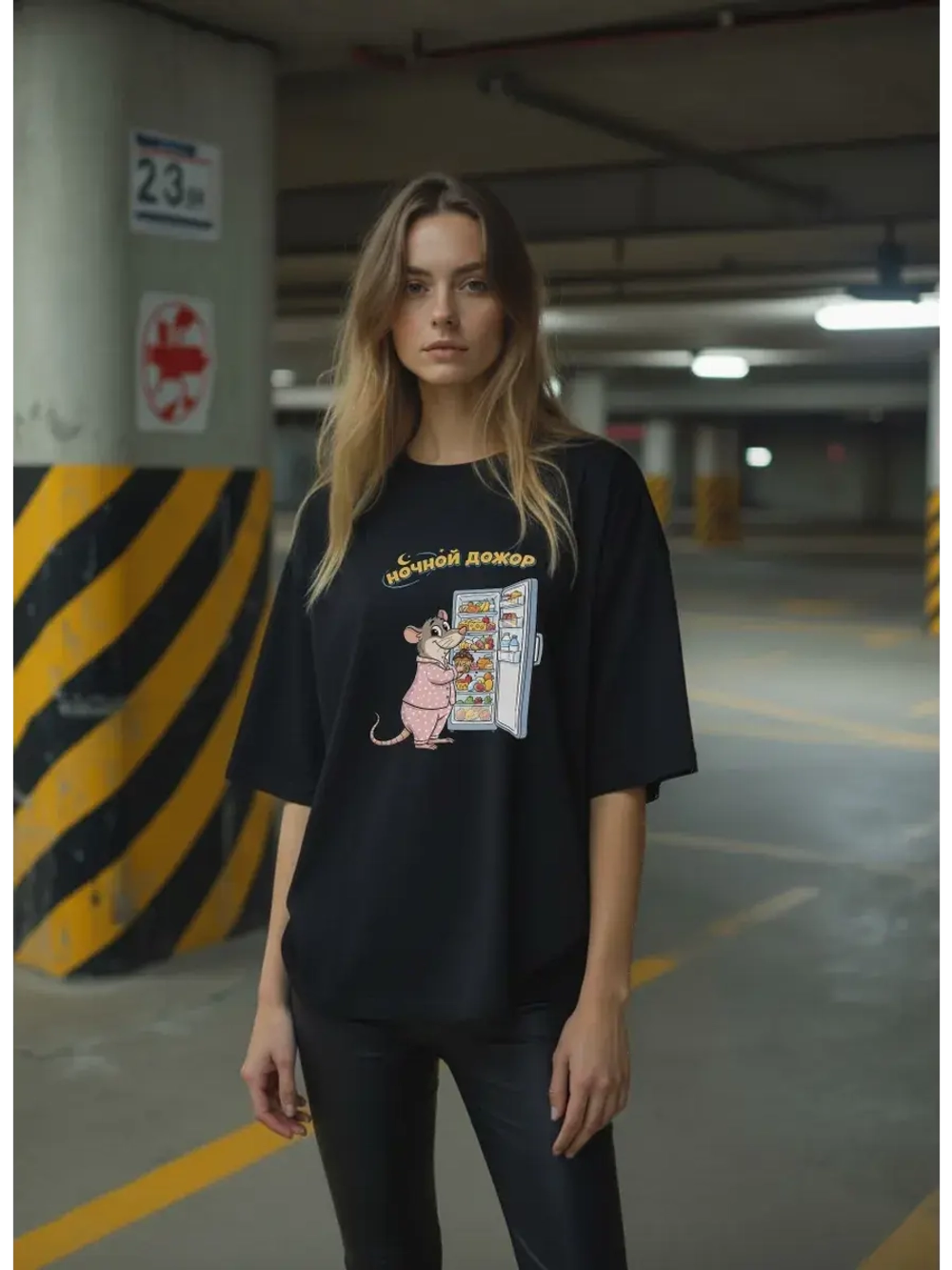 Футболка больших размеров с принтом ночной дожор