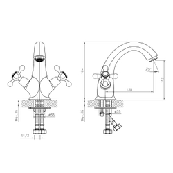 Смеситель DECOROOM DR54011 двуручный  для умывальника монолитный