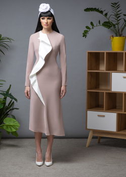 Платье-футляр из крепа с юбкой гаде бежевое 08-03-23 FW