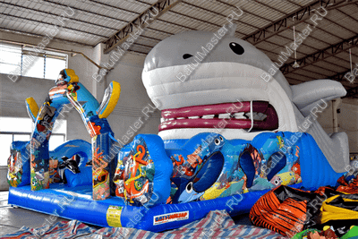 Коммерческий надувной батут "Акула-робот"