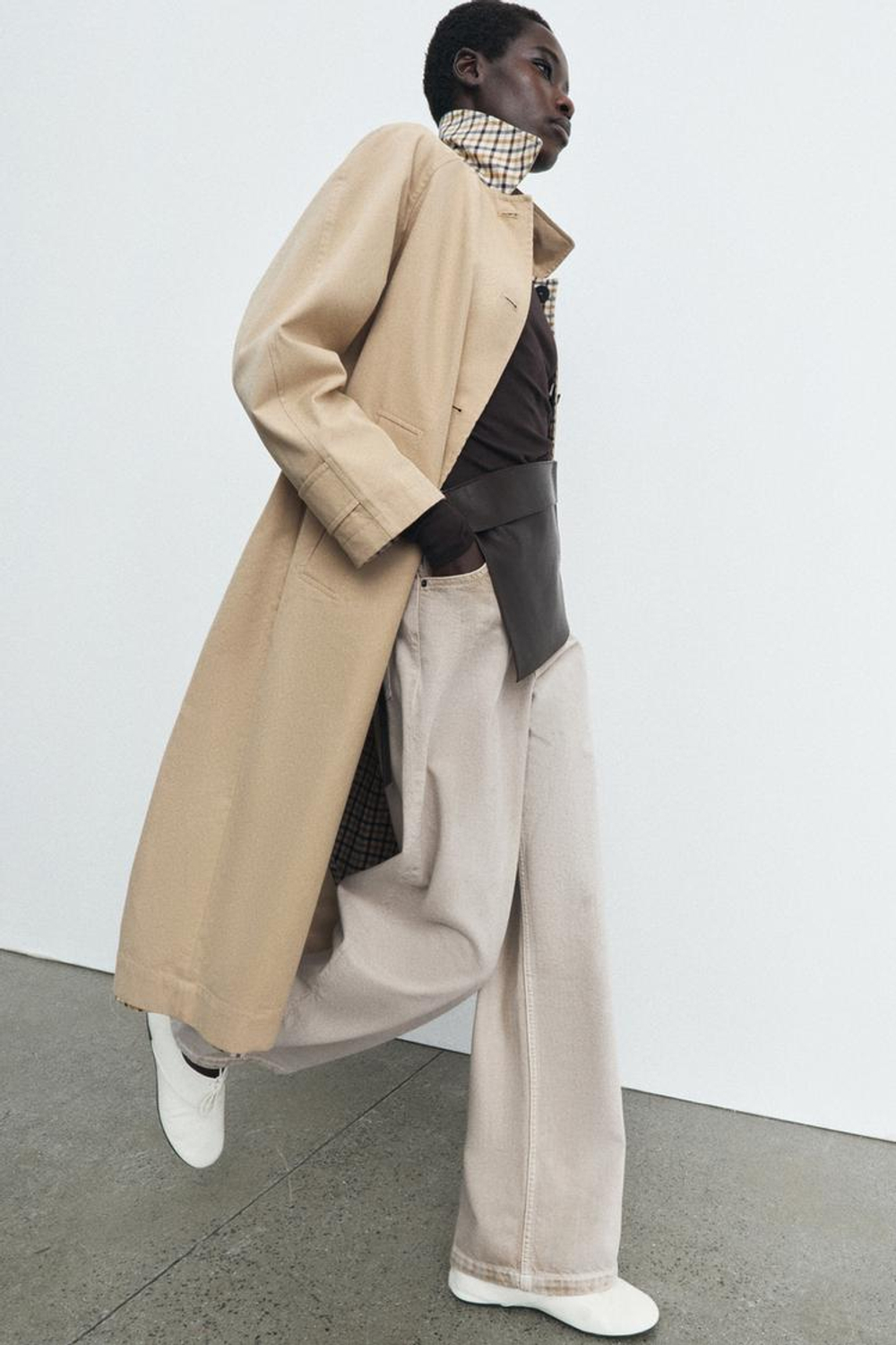 ZARA ДВУСТОРОННИЙ ТРЕНЧ В КЛЕТКУ — ZW COLLECTION, БЕЖЕВО-КОРИЧНЕВЫЙ