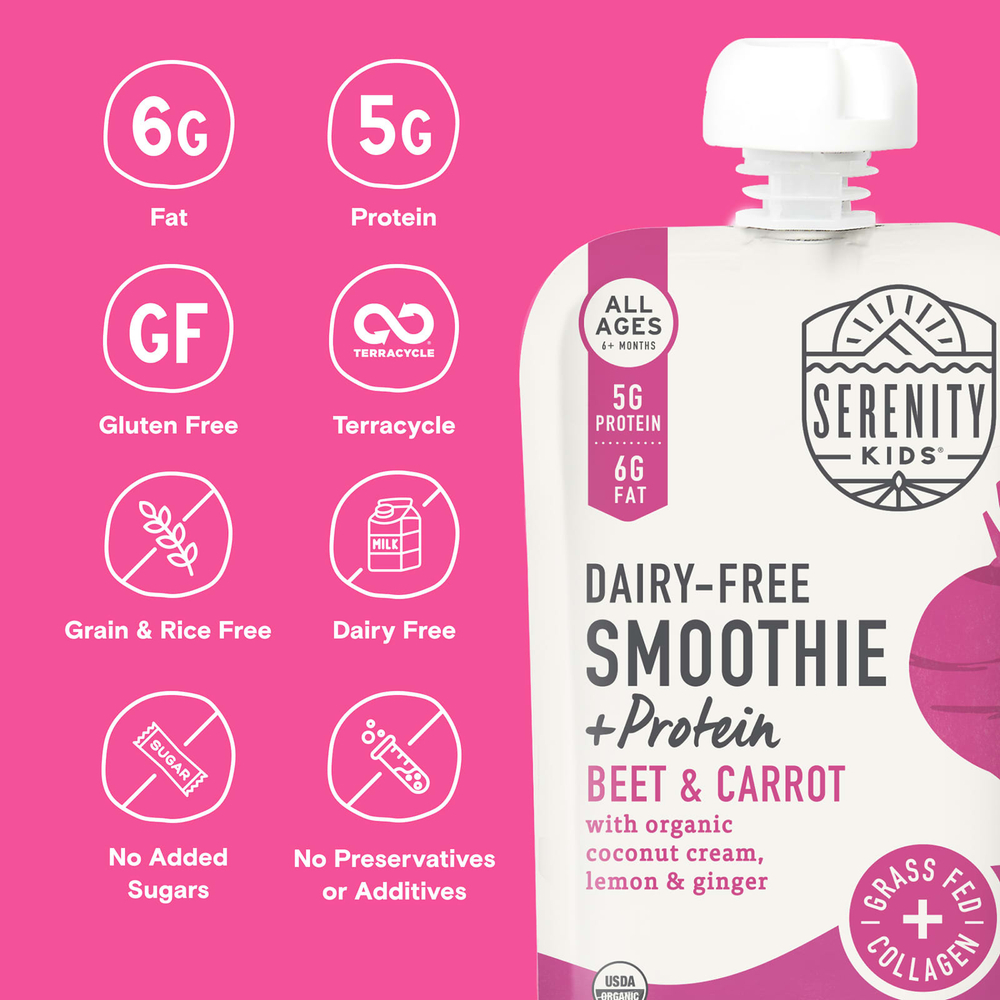 Serenity Kids, Смузи без молочных продуктов с белком, для детей от 6 месяцев, свекла и морковь, 99 г (3,5 унции)