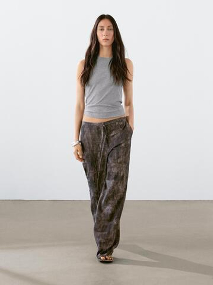 Massimo Dutti Расклешенные брюки с эффектом потертости, коричневый