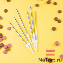 Набор свечей для торта «Happy Birthday, 6 в 1», серебряный металлик