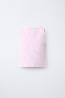 ZARA ТРИКОТАЖНЫЙ ТОП В РУБЧИК СО СБОРКАМИ, ЦВЕТ РОЗОВОГО ДЕРЕВА