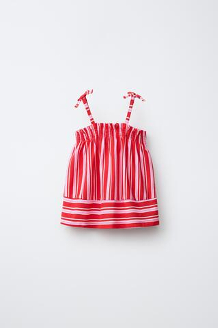 ZARA ТОП ИЗ РЕЛЬЕФНОЙ ТКАНИ В ПОЛОСКУ, ЯРКО-КРАСНЫЙ