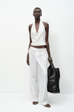 ZARA ТОП-ЖИЛЕТ ХАЛТЕР ИЗ ЛЬНА, БЕЛЫЙ