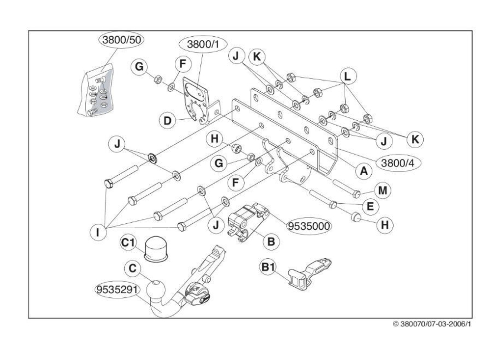 Фаркоп Brink (Thule) 380000 для Jeep Grand Cherokee (05-10)(паспорт и сертификат в комплекте)(без электрики)