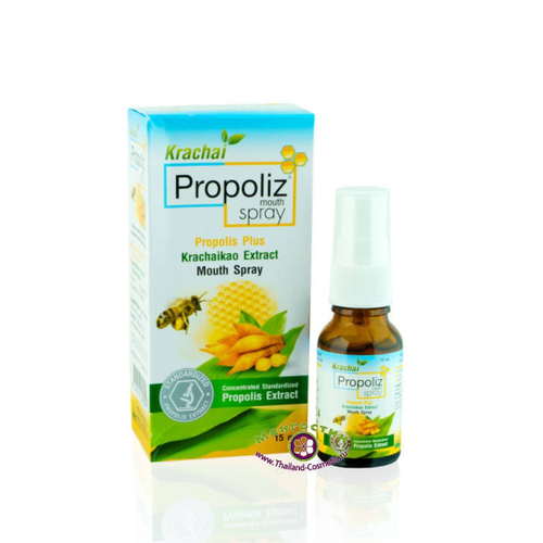 Спрей c экстрактом прополиса и Безенбергией круглой от боли в горле Propoliz Plus Krachaikao Extract Mouth Spray Heaven herb CO. LTD.