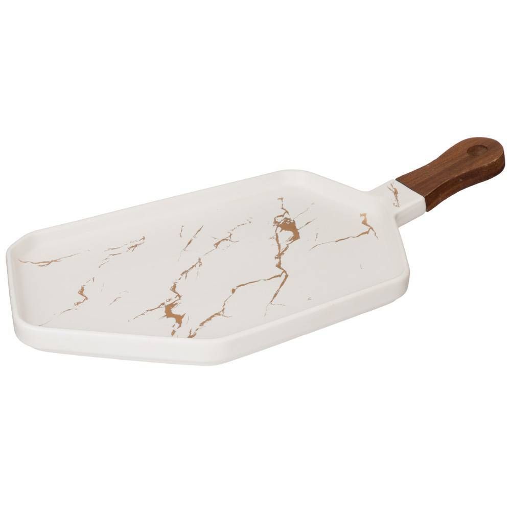 МЕНАЖНИЦА С ДЕРЕВЯННОЙ РУЧКОЙ КОЛЛЕКЦИЯ "ЗОЛОТОЙ МРАМОР" ЦВЕТ:WHITE 40*19 СМ